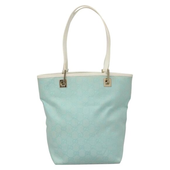 GUCCI GG Canvas Tote Bag Light Blue Gold 002 1099 Auth BA1517 - Picture 10 of 16